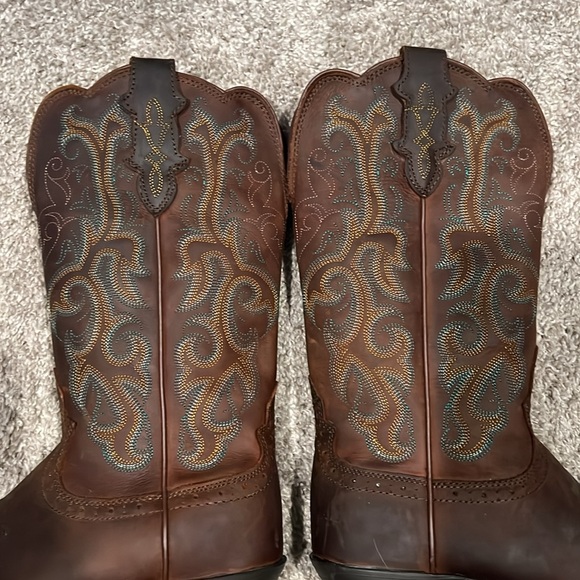 Justin L2552 Western Cowboy Boots Apache Brown Leather Turquoise Size 7B - Picture 2 of 9